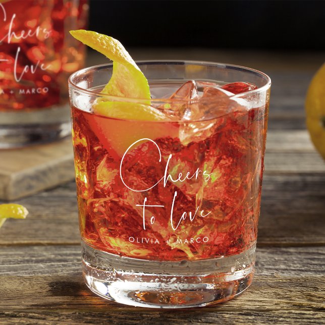 Modern Minimalist Cheers to Love Wedding Favour Whiskey Glass (Creator Uploaded)