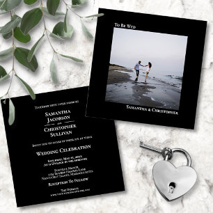 Modern Minimalist Chic Black Square Photo Wedding Invitation