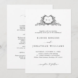 Modern Minimalist Chic Calligraphy Crest Wedding Invitation