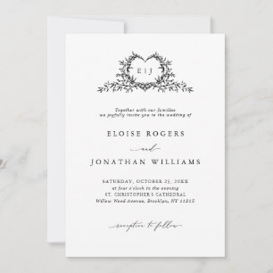Modern Minimalist Chic Calligraphy Crest Wedding Invitation