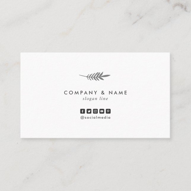 Modern Minimalist Chic Elegant Leaf White & Grey Business Card (Front)