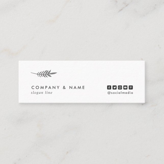 Modern Minimalist Chic Elegant Leaf White & Grey Mini Business Card (Front)