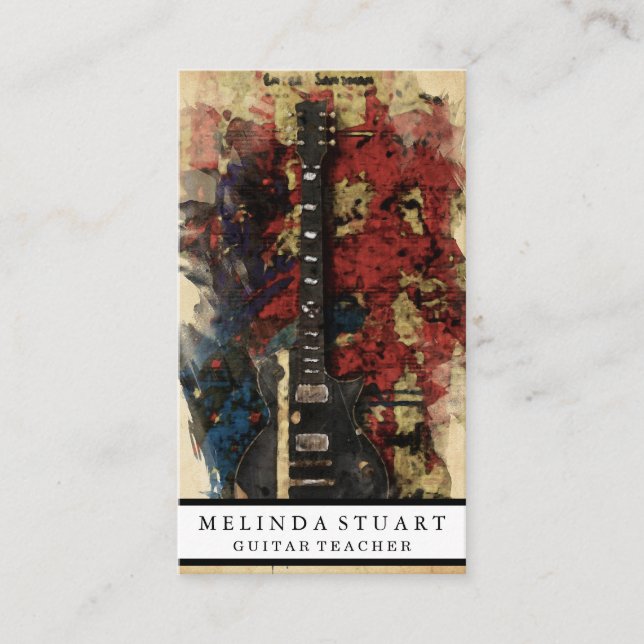 Modern Minimalist Chic Musician Guitar Teacher Business Card (Front)