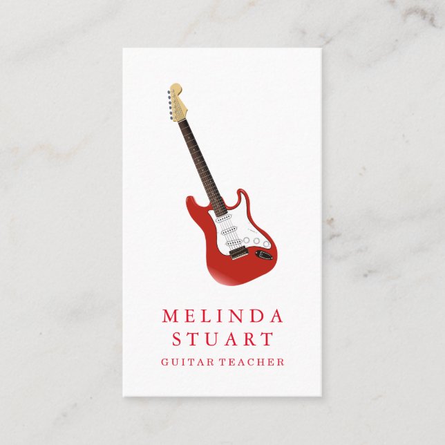 Modern Minimalist Chic Musician Guitar Teacher Business Card (Front)
