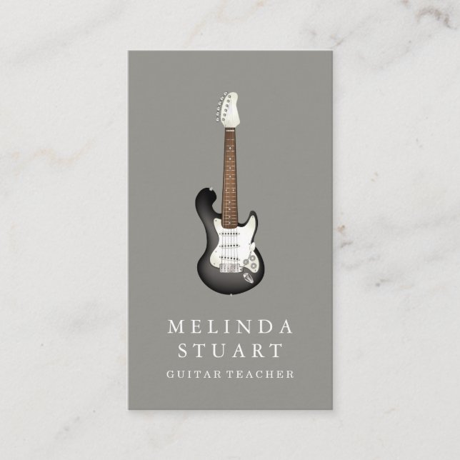 Modern Minimalist Chic Musician Guitar Teacher Business Card (Front)