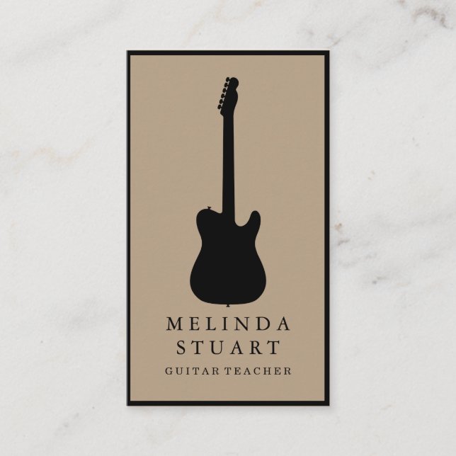 Modern Minimalist Chic Musician Guitar Teacher Business Card (Front)