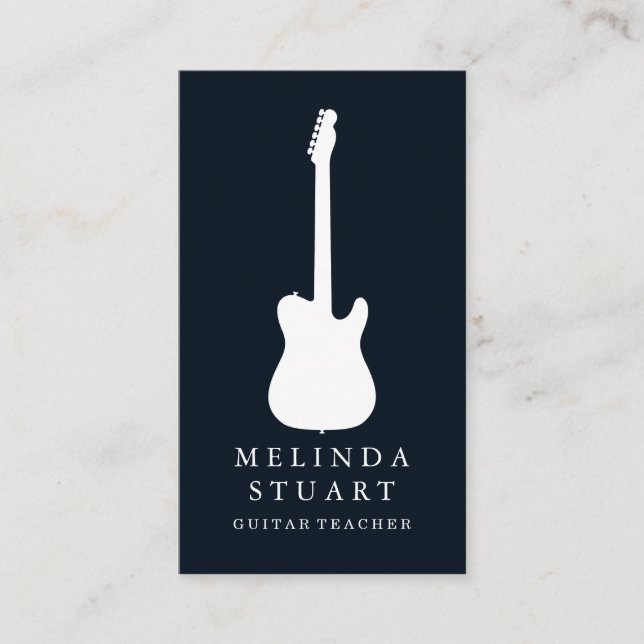 Modern Minimalist Chic Musician Guitar Teacher Business Card (Front)