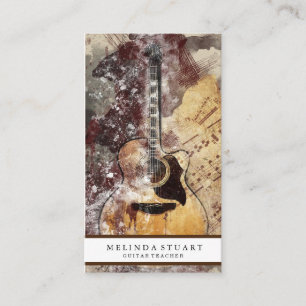 Modern Minimalist Chic Musician Guitar Teacher Business Card