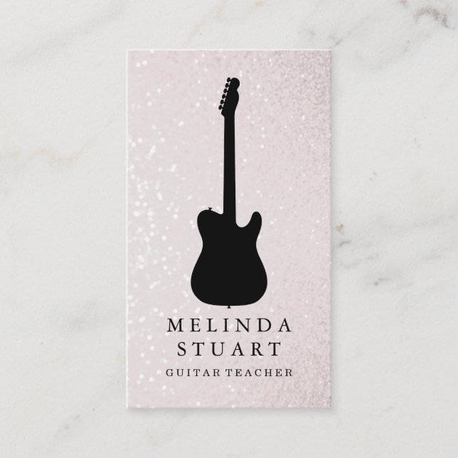Modern Minimalist Chic Musician Guitar Teacher Business Card (Front)