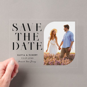 Modern Minimalist Chic Photo Wedding Save the Date Acrylic Invitations
