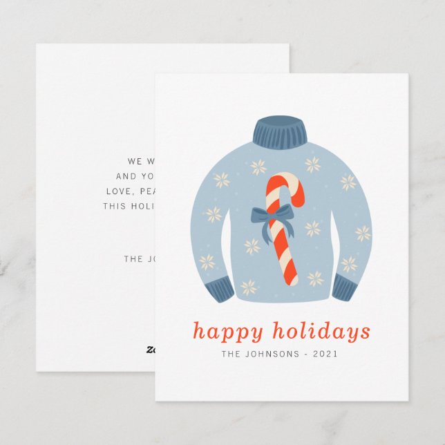 Modern Minimalist Chic Ugly Knitted Sweater Holiday Card (Front/Back)