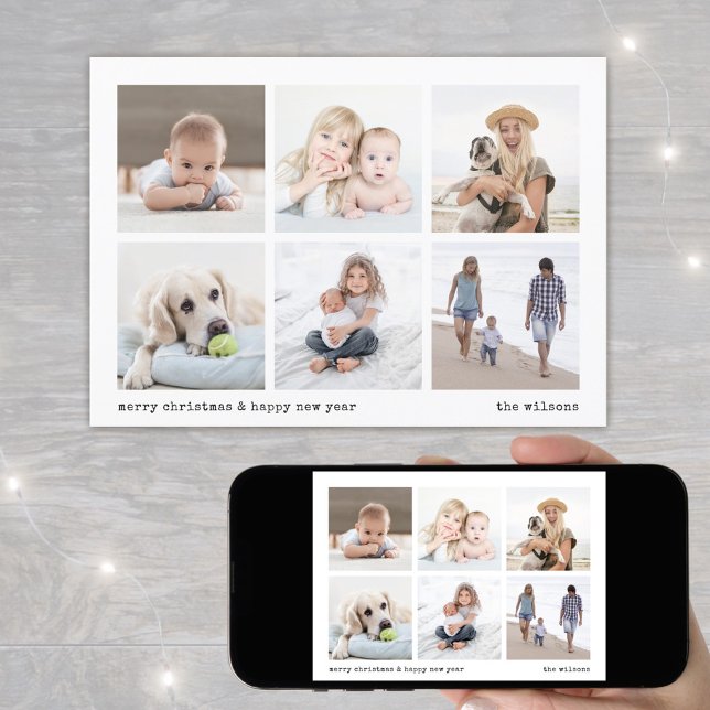 Modern Minimalist Christmas 6 Photo Collage Holiday Card (Creator Uploaded)