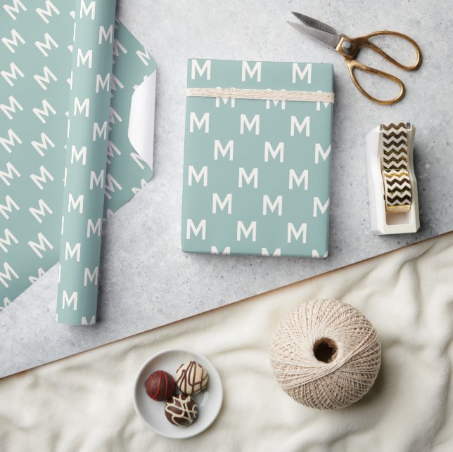 Modern Minimalist Christmas Blue monogram pattern Wrapping Paper (Crafts)