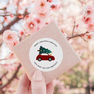 Modern Minimalist Christmas Car Holiday Family  Classic Round Sticker