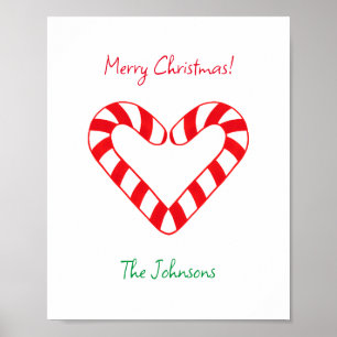 Modern Minimalist Christmas Heart Candy Cane Poster