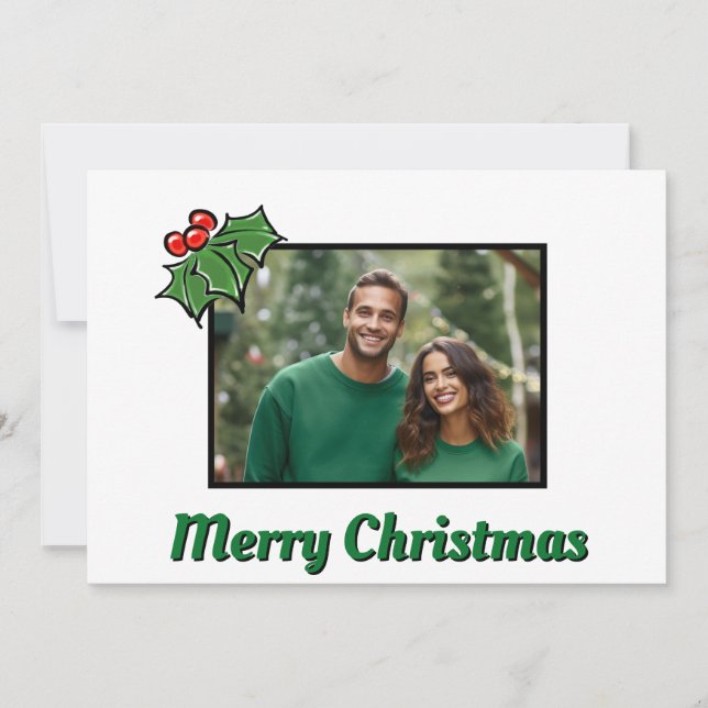 Modern minimalist Christmas Holly photo template (Front)