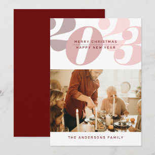 Modern Minimalist Christmas New Year Family Photo Holiday Card