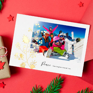 Modern Minimalist Christmas Organic Corporate Gold Foil Holiday Card