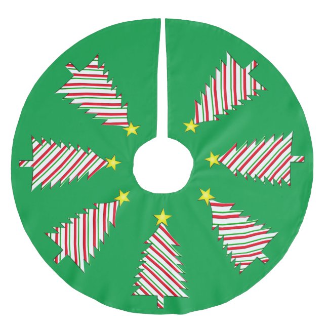 Modern Minimalist Christmas Tree in Candy Stripes  Brushed Polyester Tree Skirt (Front)