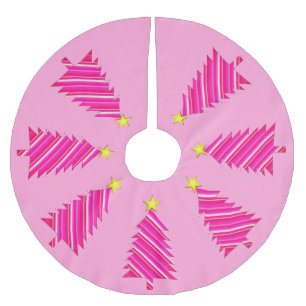 Modern Minimalist Christmas Tree in Pink Stripes Brushed Polyester Tree Skirt