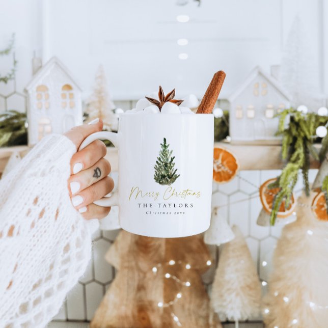 Modern Minimalist Christmas Tree Merry Christmas Coffee Mug (Creator Uploaded)
