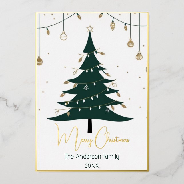 Modern Minimalist Christmas Tree Non-Photo  Foil Holiday Card (Front)