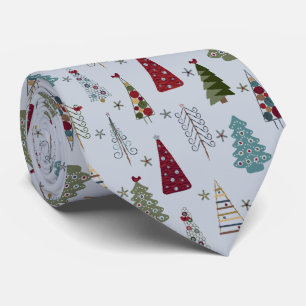 Modern Minimalist Christmas Tree Pattern Blue Red Tie