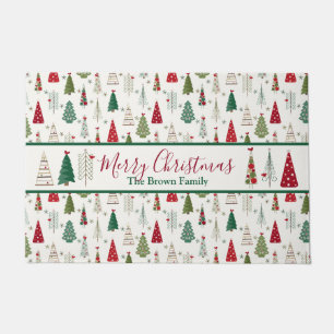 Modern Minimalist Christmas Tree Pattern Red Green Doormat
