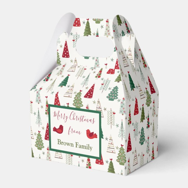 Modern Minimalist Christmas Tree Pattern Red Green Favour Box (Front Side)