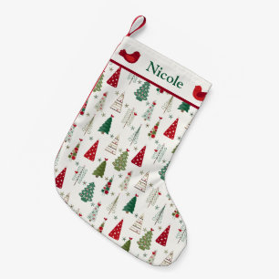 Modern Minimalist Christmas Tree Pattern Red Green Small Christmas Stocking