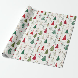 Modern Minimalist Christmas Tree Pattern Red Green Wrapping Paper