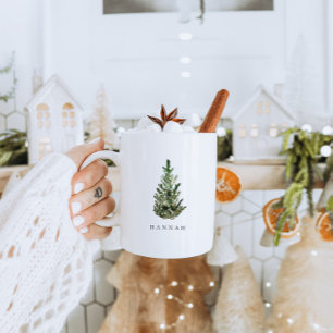 Modern Minimalist Christmas Tree Personalized  Coffee Mug