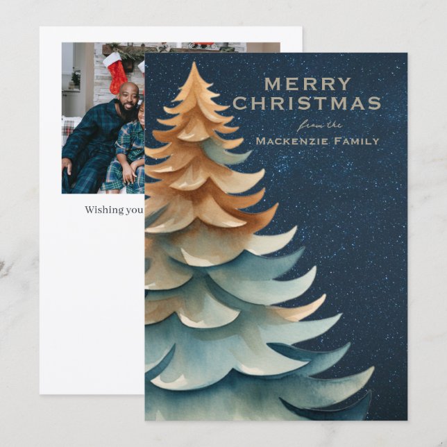 Modern Minimalist Christmas Tree Personalized Holiday Card (Front/Back)