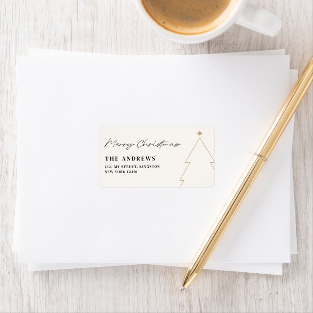 Modern Minimalist Christmas Tree Photo Collage Label (Insitu)