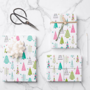 Modern Minimalist Christmas Tree Pink Teal Wrapping Paper Sheet