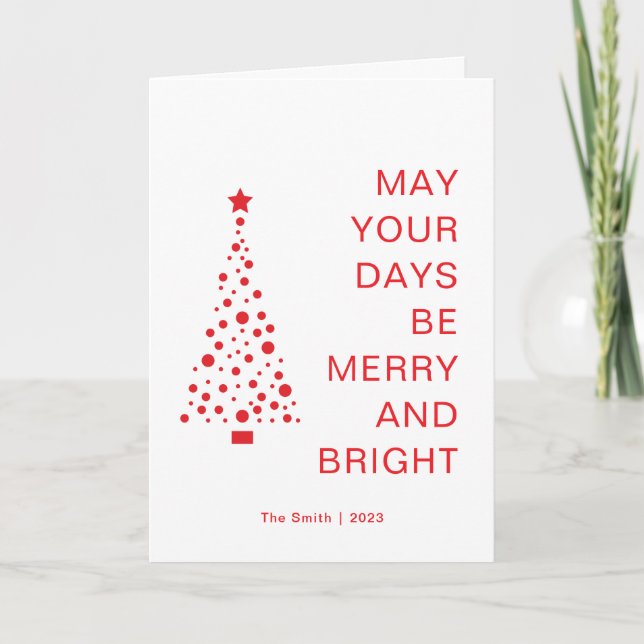 Modern Minimalist Christmas Tree Simple White Holiday Card (Front)