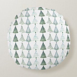Modern Minimalist Christmas Trees Doodles Round Cushion