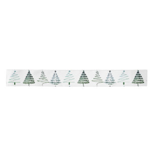 Modern Minimalist Christmas Trees Doodles Satin Ribbon