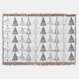 Modern Minimalist Christmas Trees Doodles Throw Blanket
