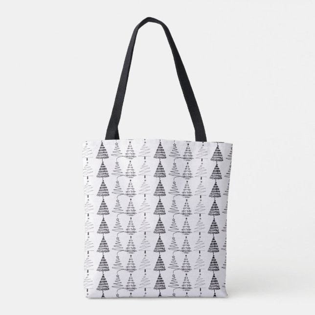 Modern Minimalist Christmas Trees Doodles Tote Bag (Back)