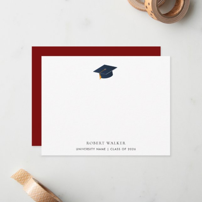 Modern Minimalist Class of 2026 Grad Hat Card (Front/Back In Situ)