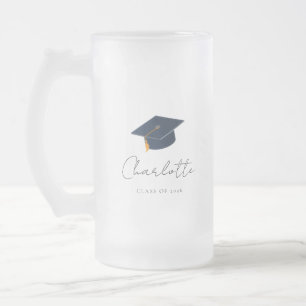 Modern Minimalist Class of 2026 Grad Hat Frosted Glass Beer Mug