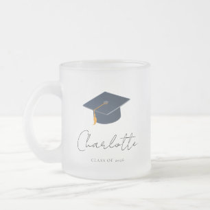 Modern Minimalist Class of 2026 Grad Hat Frosted Glass Coffee Mug