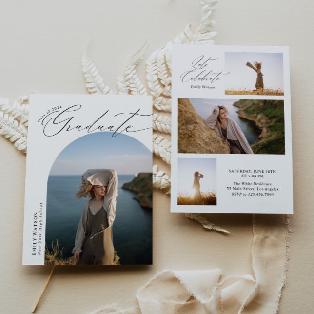 Modern Minimalist Classic Arch Photo Graduation Invitation (Creator Uploaded)