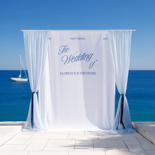 Modern Minimalist Classic Blue Script Wedding Tapestry (Modern Minimalist Classic Blue Script Wedding Tapestry)