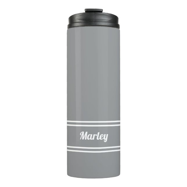 Modern Minimalist Classic Custom Name Grey White  Thermal Tumbler (Front)