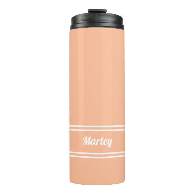 Modern Minimalist Classic Custom Name Peach White Thermal Tumbler (Front)