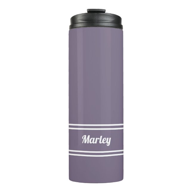 Modern Minimalist Classic Custom Name Purple White Thermal Tumbler (Front)