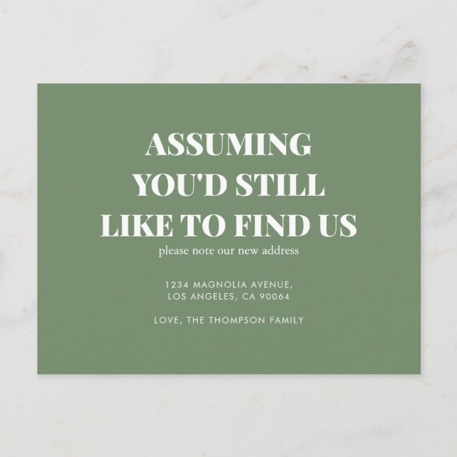 Modern Minimalist Classic Typography Sage Moving Announcement Postcard (Front)
