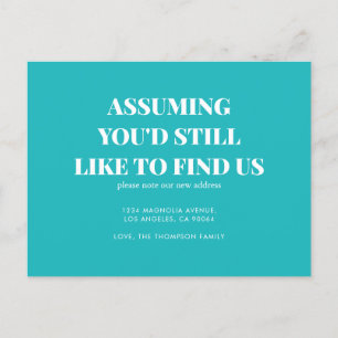 Modern Minimalist Classic Typography Teal Moving Announcement Postcard